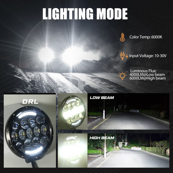 LED Work Lights, 7 Inch 105W Round Spot LED Pods Light Bar High/Low Beam DRL with Adjustable Mounting Bracket for Jeep Wrangler Off Road 4WD Truck Tractor SUV UTV ATV Driving Lamp, 2 PCS